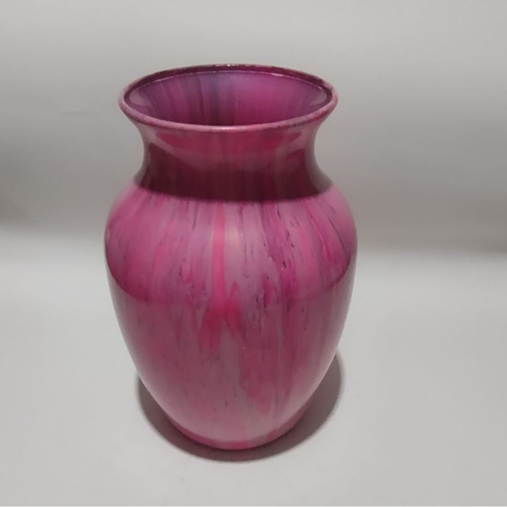 Pink Glass Vase Flowers Office Desk